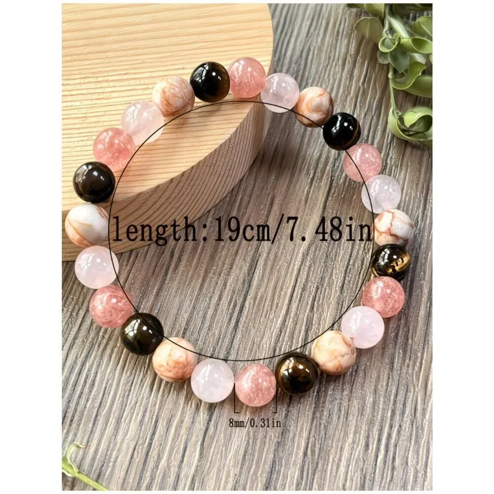 Soothing Body & Mind Handcrafted Bracelet Tiger Stone Rose Quartz Pink Jasper